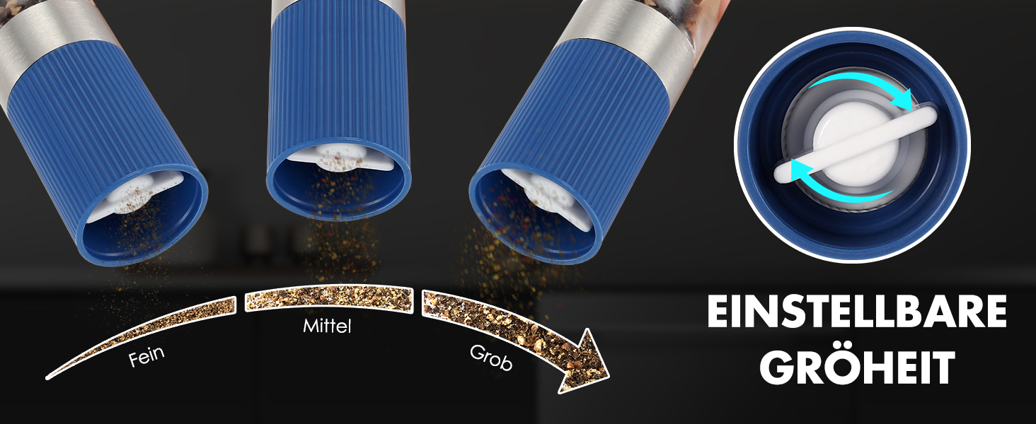 Набір міні-меленців для солі та перцю Vzaahu (2 шт.) з керамічним механізмом, кориця, регульована ступінь помелу, сірий та блакитний, портативні, багаторазові