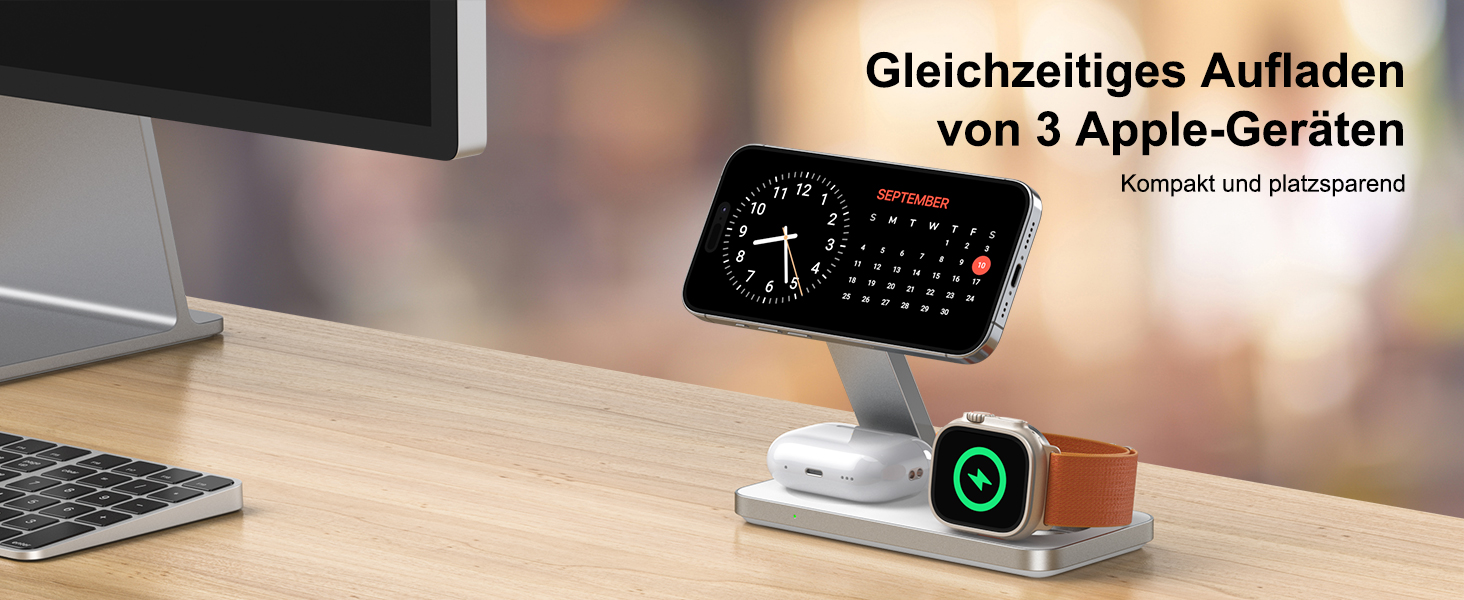 Бездротовий зарядний пристрій 3-в-1 MagSafe для iPhone, Apple Watch та AirPods Pro (Чорний)