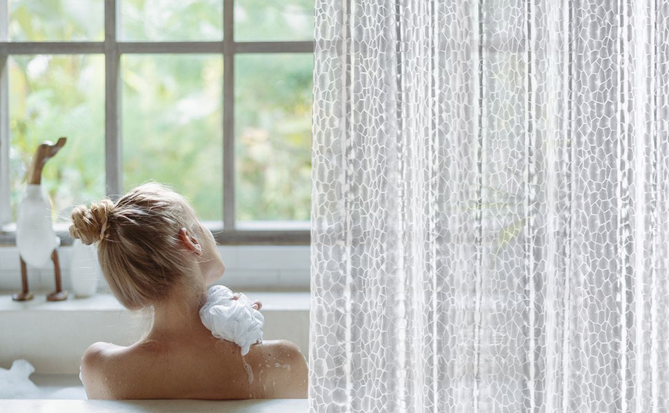 Прозорий душовий завіс AooHome 180x200 см з 5 магнітами, антигрибковий, водонепроникний, з 12 кільцями, шестикутний малюнок