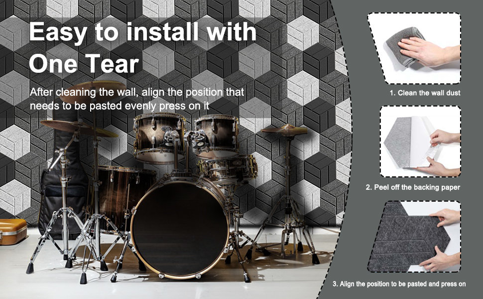 Акустичні гексагонні панелі самоклеючі, звукопоглинаючий пінопласт для стін у студію, офіс та ігрову кімнату, сірі (30x26x0.9 см), 12 шт.