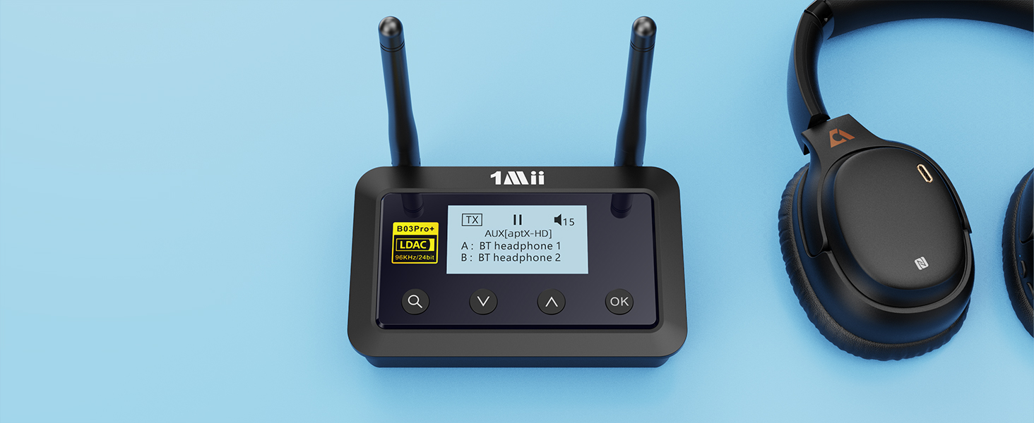 HiFi Bluetooth адаптер 1Mii B03Pro+ (Трансмітер та Ресивер) з підтримкою LDAC для телевізора та стереосистем