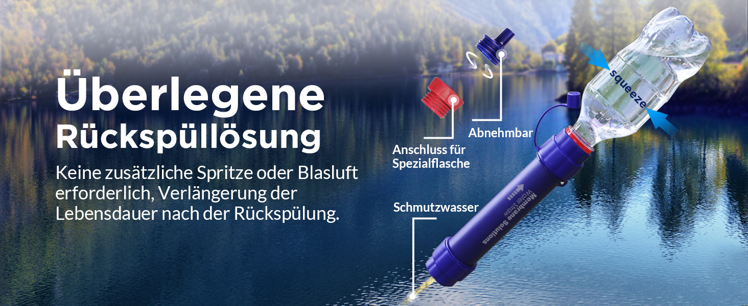 Мембранний фільтр для води Membrane Solutions WS02, 4-ступеневий, 0,1 мкм, портативний фільтр для кемпінгу, туризму, виживання, очищувач води 5000 л, набір 4 шт.