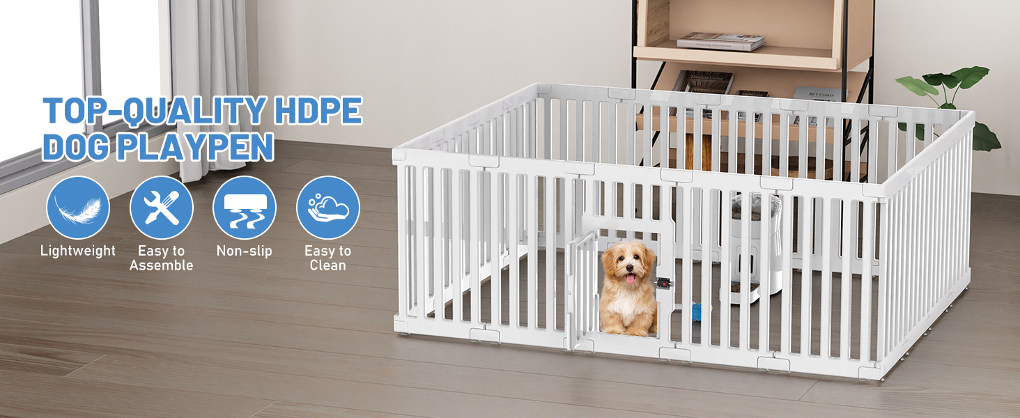Клітка для цуценят Indoor 65 см, пластикове огородження для собак з неслизькими присосками, вольєр для маленьких собак, 18 панелей, 18 шт (168 x 135 x 65 см), з окремими секціями