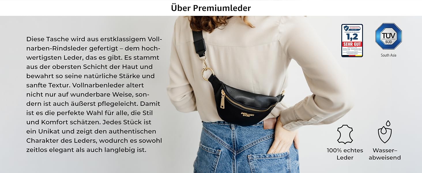 Чоловіча/Жіноча сумка через плече Berliner Bags Preiu Bauchtasche, шкіряна поясна/бананка (Чорний / Золотий, M)