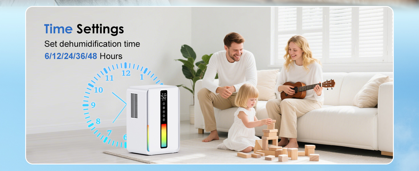 Електричний осушувач повітря 2500 мл з баком для води - Осушувач повітря електричний з трьома швидкостями + два режими, таймер 48H, авто-стоп & анти-заморожування, для спальні та ванної кімнати