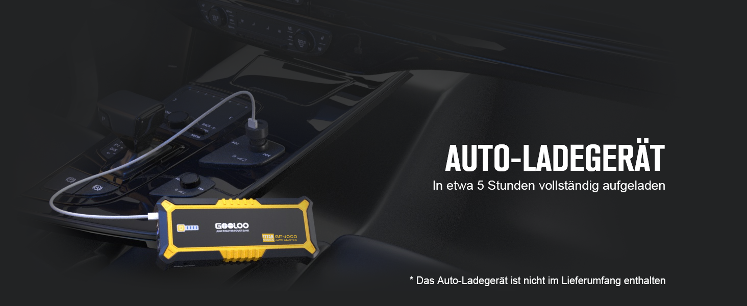 Powerbank Starthilfe GOOLOO GP2000 для автомобіля: 4000A, USB-швидка зарядка, LED, для бензину та дизеля (12V)