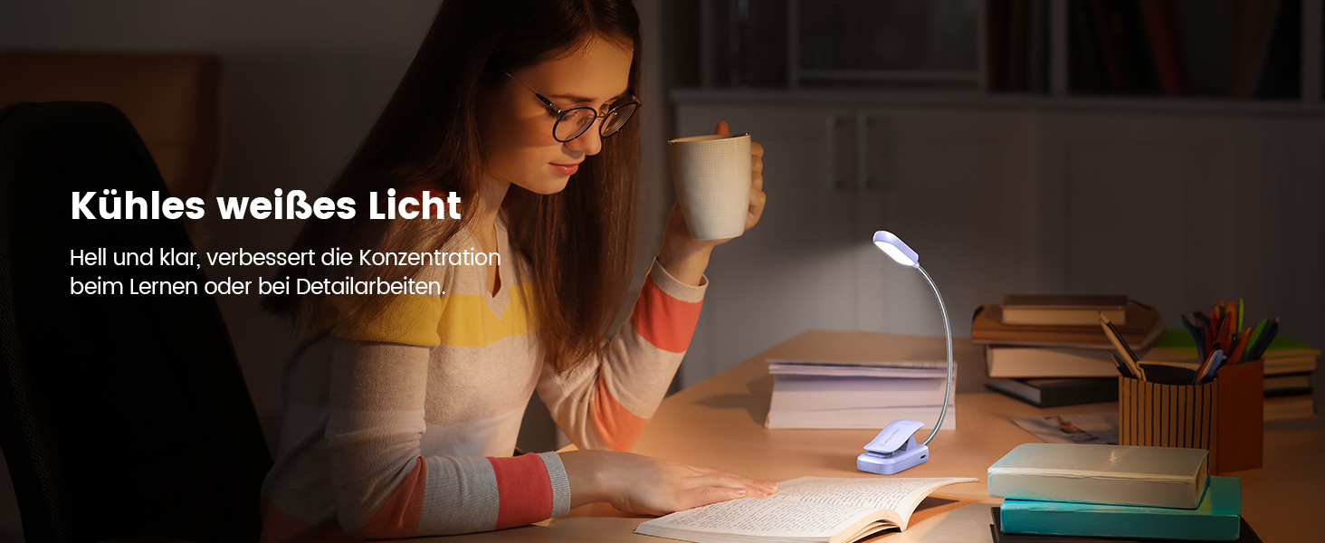 Світлодіодна лампа для читання Glocusent з прищіпкою, USB-аккумуляторна книга-лампа, 20 LED, 5 режимів кольорової температури та регулювання яскравості, гнучка на 360°, рожева