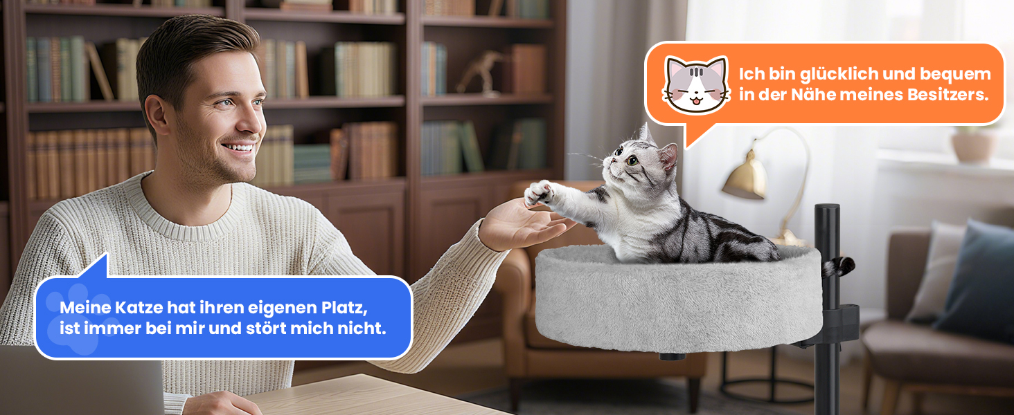 BSWAY Крісло-гніздо для кота на стіл - Покращена 360° обертання, регульована висота, без свердління. Підвищене котяче ліжко над столом. Тримає кошеня/кота близько, робочий простір вільний. Крісло-ліжко для кота на стіл (Сірий, XL)