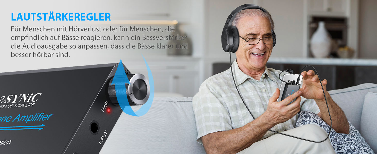 eSynic Професійний підсилювач навушників з підсиленням басів, 16-300 Ом, портативний, 3.5mm, для MP3, MP4, телефонів, комп'ютерів