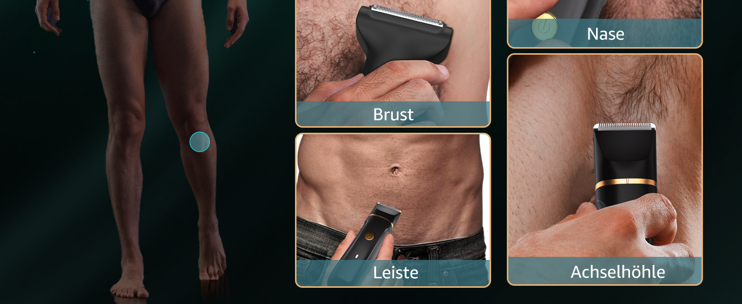 Електричний триммер для чоловіків 3-в-1 Intimrasierer: триммер для носа, обличчя та тіла, IPX7, чорний