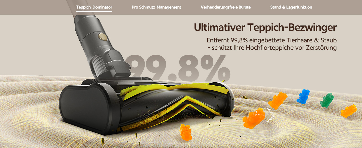 Бездротовий пилосос Ultenic U15 з акумулятором, 50000Pa, 580W, 65хв, GreenEye, антизаплутувальна щітка, телескопічна труба, для килимів, твердих поверхонь та шерсті тварин, золотий