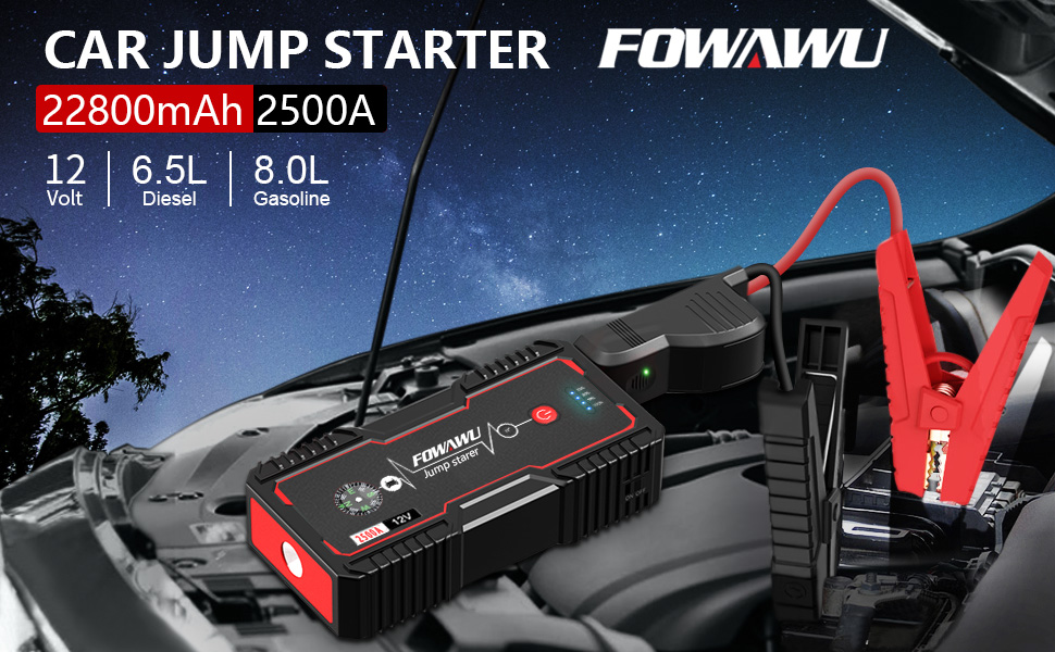 Бустерумулятор FOWAWU 2500A 22800mAh для автомобіля (бензин до 8л, дизель до 6.5л), пусковий пристрій для авто