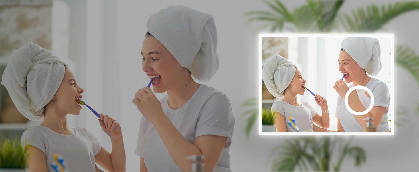 Дзеркало для ванної кімнати SONNI з підсвічуванням 80x60 см, 3 кольори світла, проти запотівання, LED, сенсорна кнопка, годинник, температура, 3-кратне збільшення