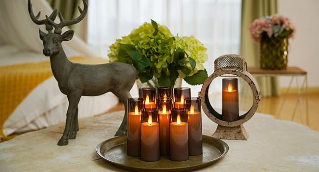 Світлодіодні безпечні свічки Homemory з імітацією полум'я, акрилові, на батарейках з пультом і таймером, набір 9 шт. для декору дому