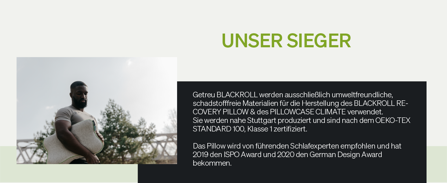 BLACKROLL® Recovery Pillow Set (50 x 30 cm), orthopedic pillow with additional cover, ergonomic head pillow with travel bag, neck pillow made of viscose memory foam, Made in Germany, Climate pillow + Climate pillow cover