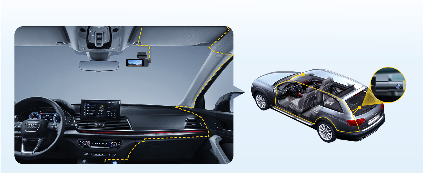 Відеореєстратор GKU Dashcam Auto: 4K/2.5K, GPS, Wi-Fi, Dual, 64GB, Паркування, WDR, 170° Кут огляду, G-сенсор, Loop, Макс. 256GB, Чорний