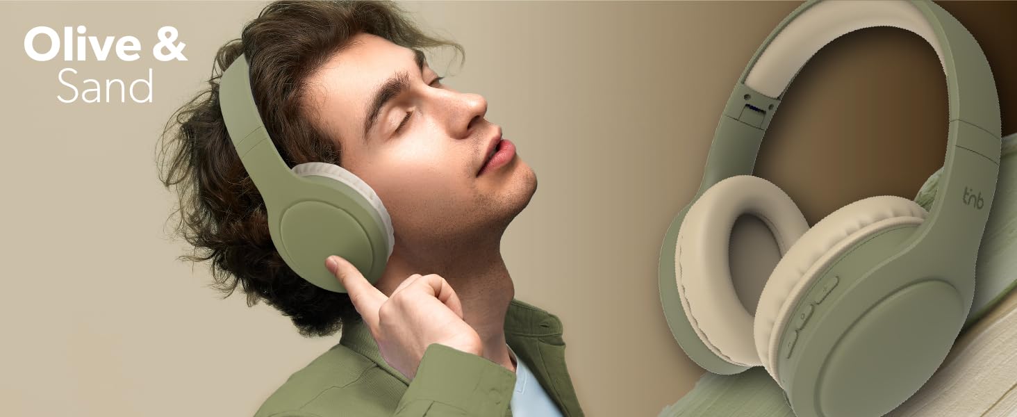 Бездротові навушники T'nB, складні, з пасивною шумоізоляцією, Bluetooth, стерео, мікрофон, до 30 годин роботи, зелені