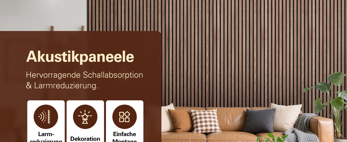 Акустичні панелі з дерев'яного шпону самоклеючі, набір 2 шт. 100x52 см, звукопоглинаючі стінові панелі для шумоізоляції та декору вітальні, офісу, коричневі