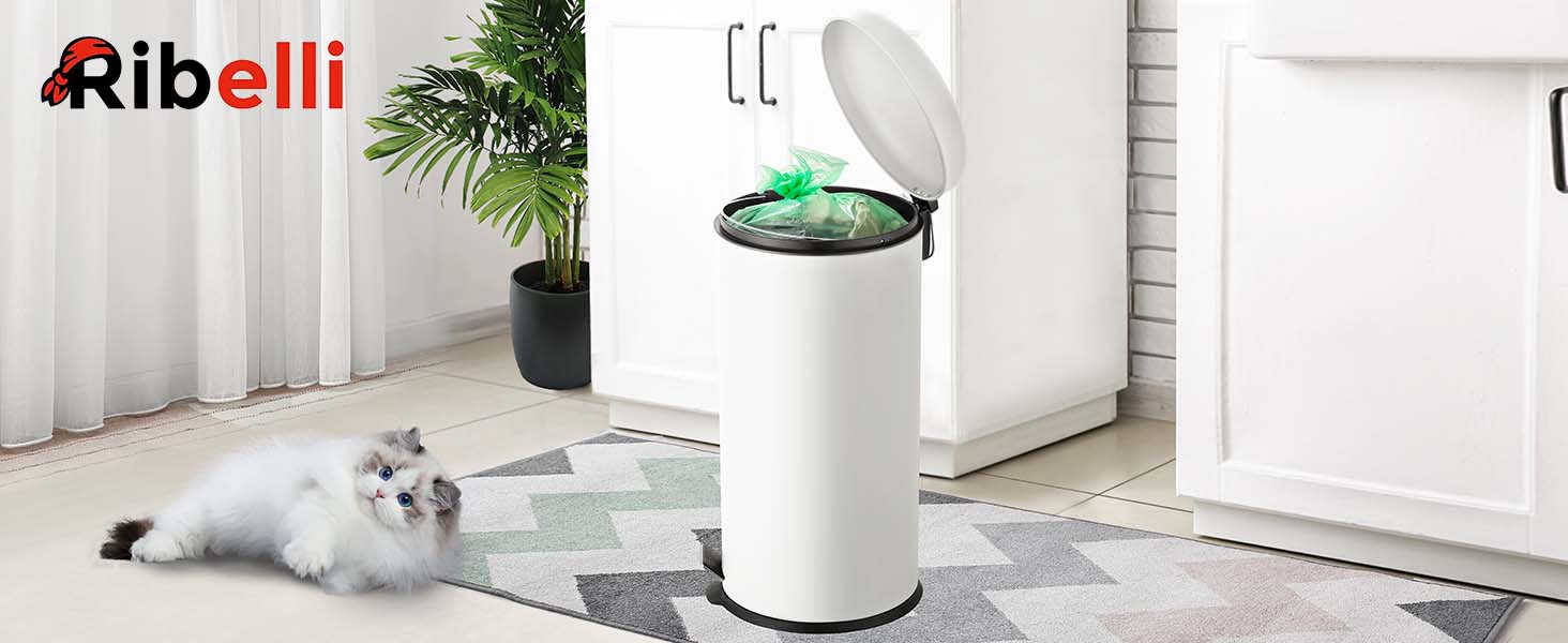 Відро для сміття Ribelli 30L з нержавіючої сталі з педаллю, внутрішнім відром, м'яким закриттям, сортування сміття, кругле (біле)