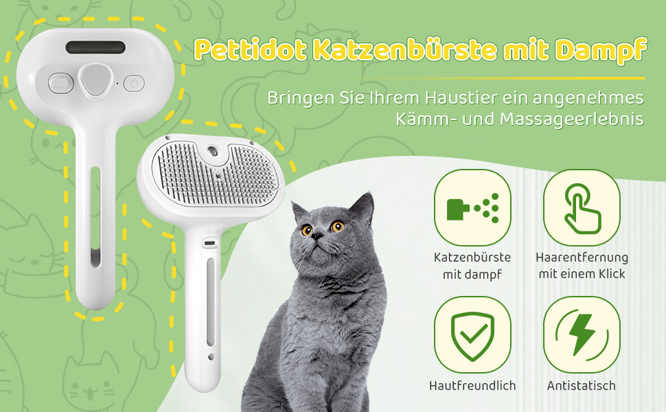 Щітка для котів та собак з парою, професійна для догляду за шерстю, біла