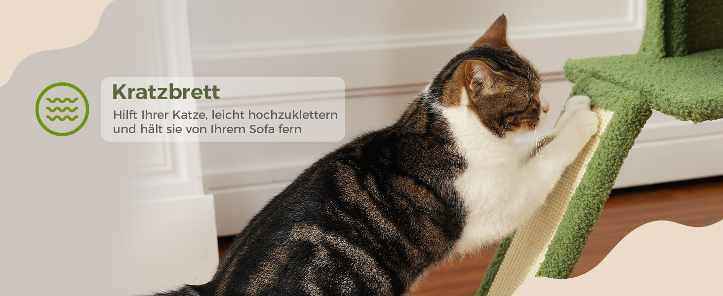 Котячий комплекс PAWZ Road з драбиною до стелі, регульований, 216-273 см, з гамаком та будиночком, страховий ремінь, бежевий