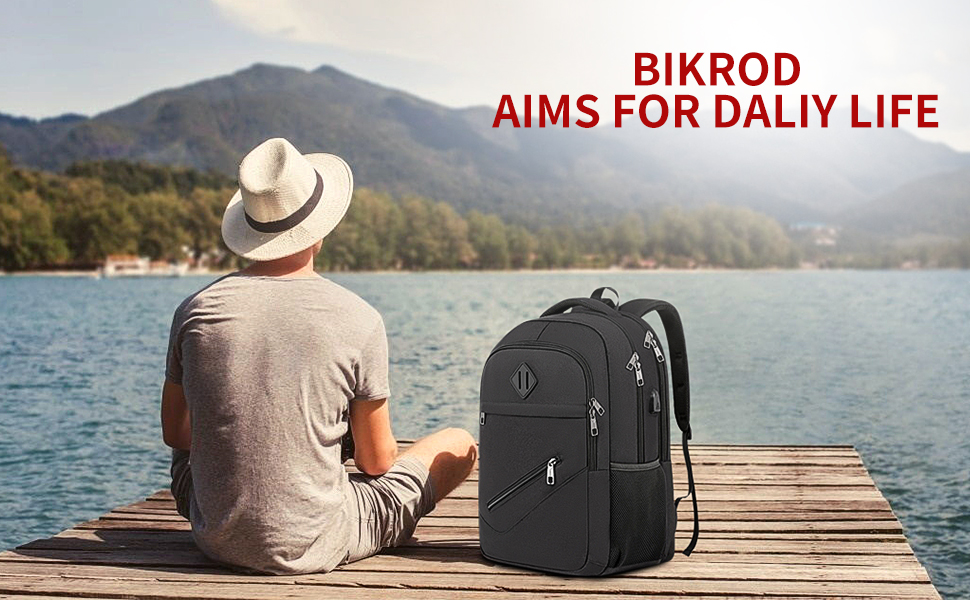 Рюкзак BIKROD для чоловіків та жінок, шкільний рюкзак для хлопчиків та дівчаток-підлітків, водонепроникний, з USB-портом для зарядки, антикрадійний, для роботи та подорожей, вміщує ноутбук 15.6 дюймів (Чорний)