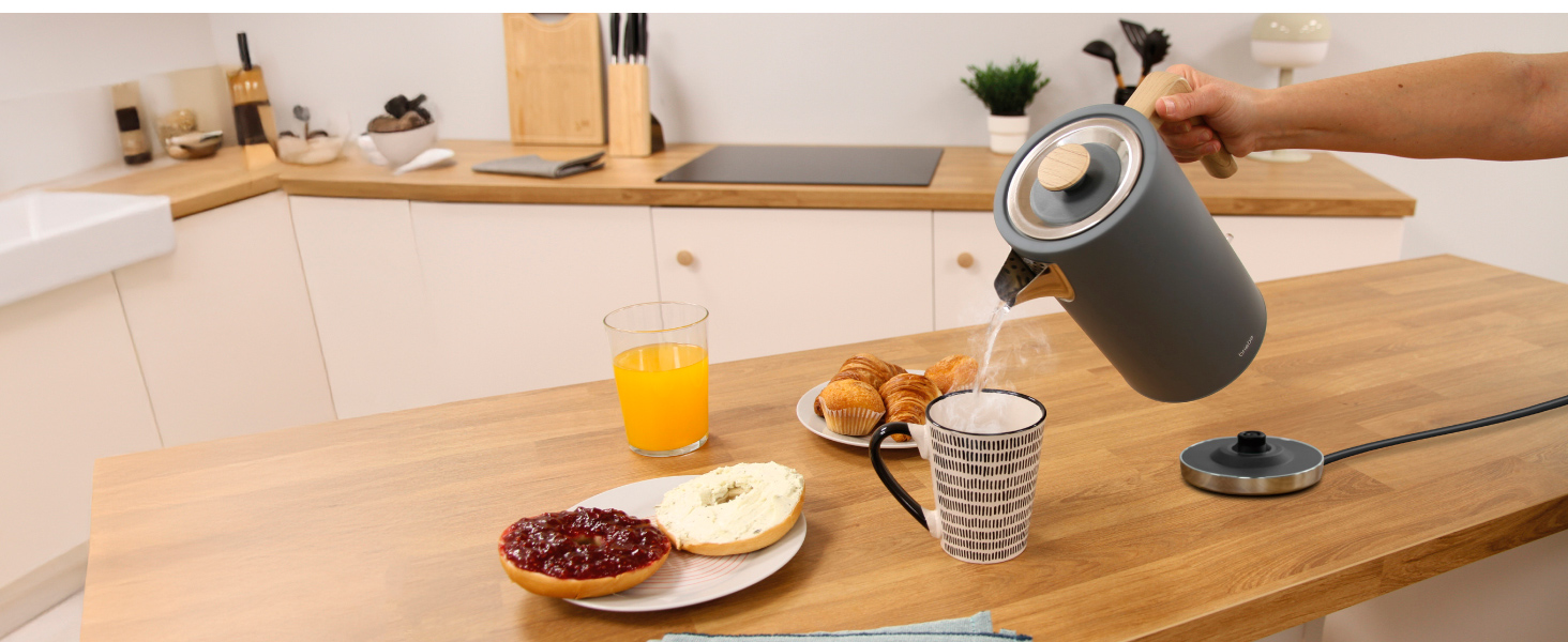 Тостер Briebe Nordic Set з водоваркою 1.7л, 2 відділення, 6 режимів підсмажування, сірий, BPA-free