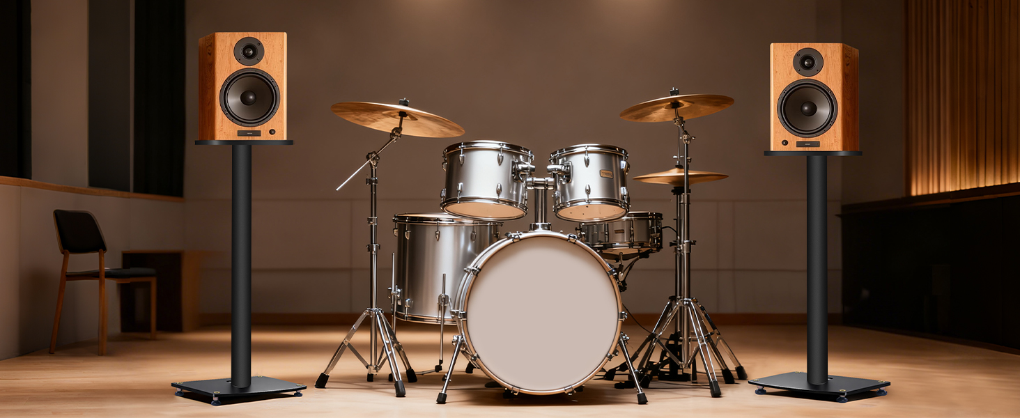 Підставка для акустики 65-85 см, регульована по висоті, дерев'яні підставки для сателітної акустики 4-10 дюймів, 20 кг вантажопідйомність, набір 2 шт. (Чорний - Метал)