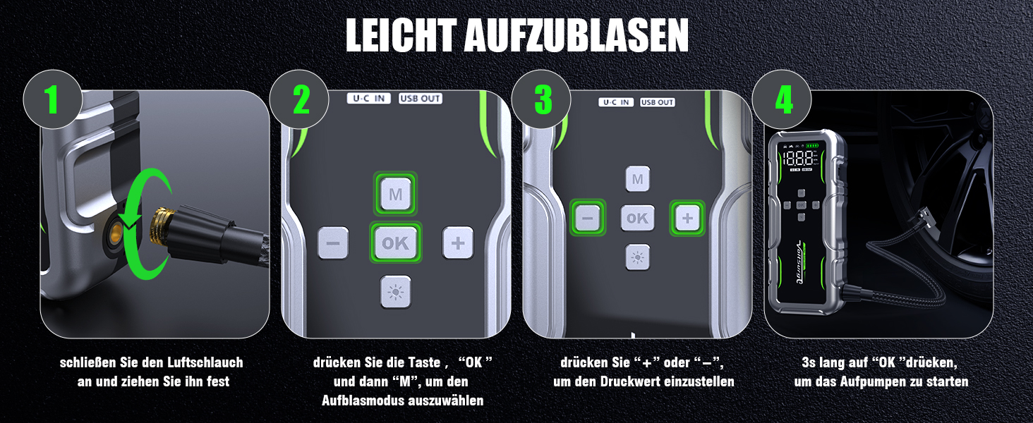 Powerbank VoltSurge 7000A з компресором та функцією запуску двигуна, 160PSI, для автомобілів (бензин та дизель до 10л), 12V, з LED-ліхтариком