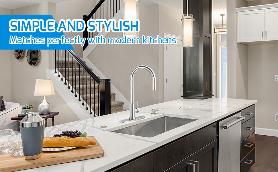 Змішувач кухонний поворотний 360° з висувною лійкою, нержавіюча сталь, гаряча/холодна вода, 2 режими струменя, G3/8'', кухонний