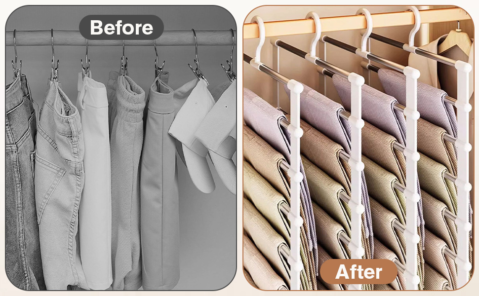 Набір з 3 штук вішалок для штанів, 7 в 1, економія місця, неслизькі вішалки для штанів, органайзер для шафи з 10 прищіпками, з нержавіючої сталі, складні вішалки для штанів, шарфів, рушників, краваток, постільної білизни