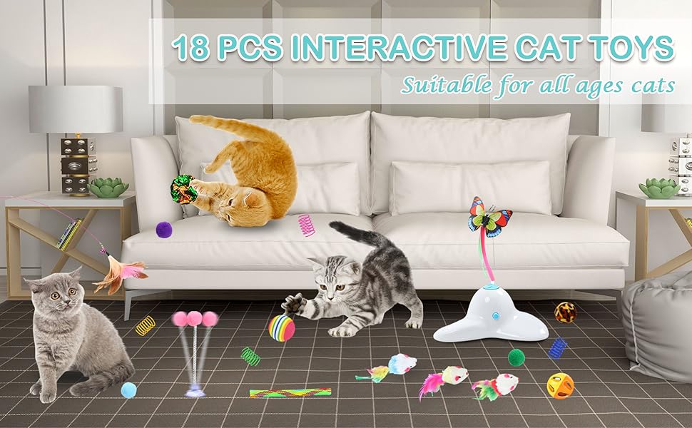 18 PCS Interactive Automatic Butterfly Cat Toy with Kitten Play Balls for House Cats Adults - 18 Pack Gift