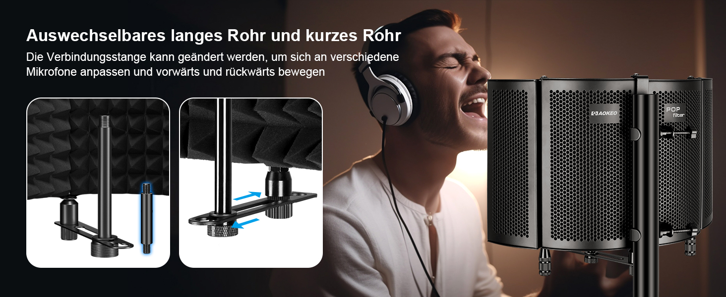 Акустичний ізоляційний екран для мікрофона AOKEO Ao-504 з поп-фільтром та кріпленням, шумопоглинальний захисний щит