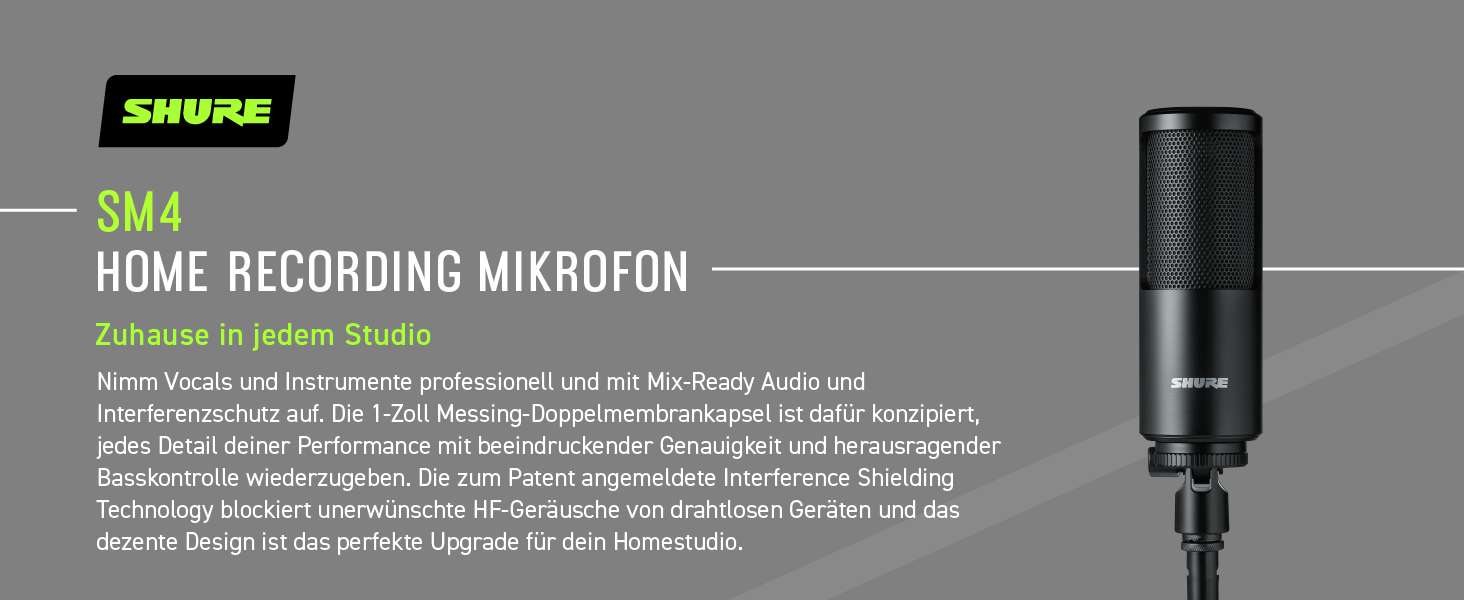 Shure SM4 Студійний конденсаторний мікрофон XLR для вокалу та інструментів (SM4-K-KIT) | Металевий корпус