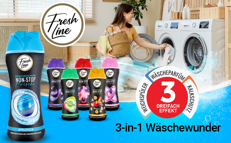 Парфумовані перли для прання Freshline, ароматизатор для пральної машини «Свіжа бавовна», 6 x 300 г