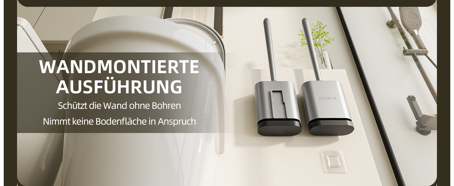 Щітка для унітазу ASOBEAGE з силікону: гнучкий наконечник, ручка з нержавіючої сталі, настінний кріплення, швидковисихаючий тримач для прибирання ванної кімнати (Чорний) (Сірий, 1 шт.)