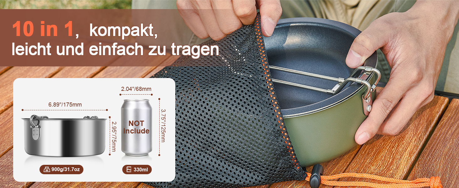 Набір посуду для кемпінгу Odoland: каструля, сковорода, тарілки, миски, столові прибори (10 предметів)