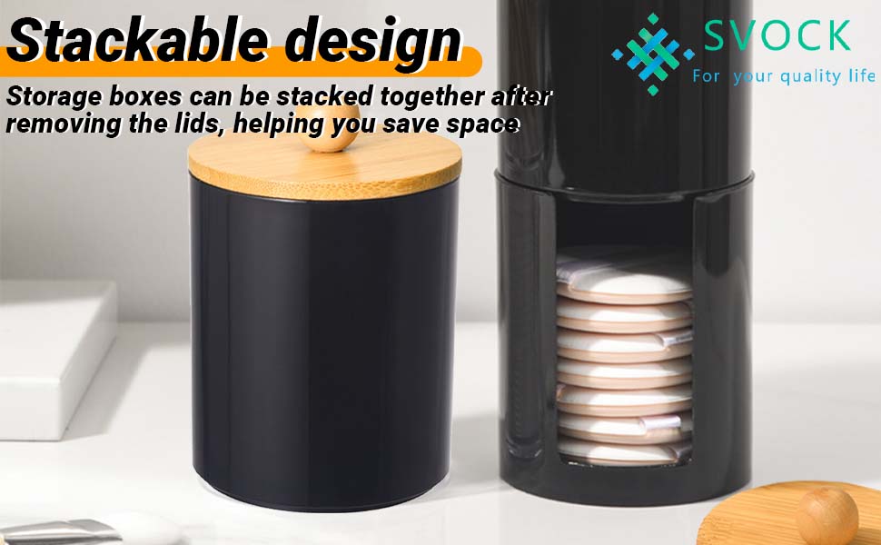 Диспенсер для ватних паличок та ватних дисків, чорний, 3 шт. - органайзер для ватного диска, бамбук, акрил