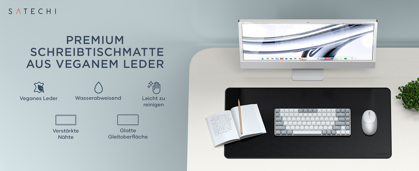 Килимок для миші SATECHI преміум PU шкіра, великий, чорний 68x31.5 см – для офісу та дому