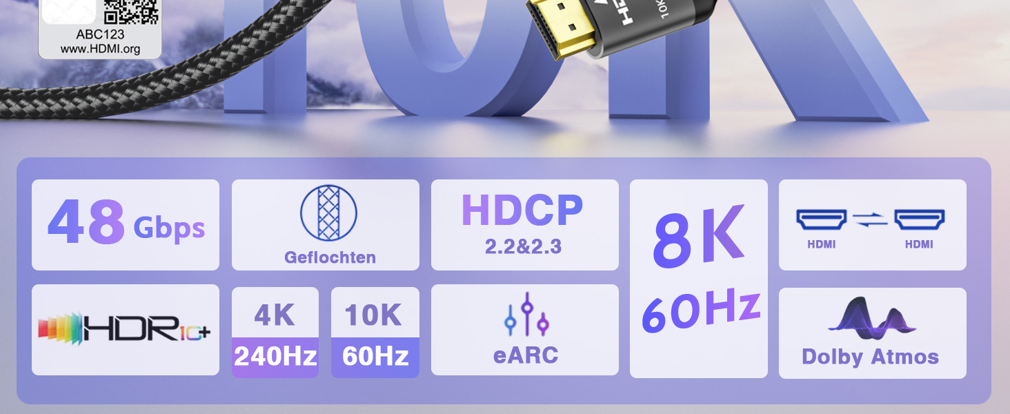 HDMI 2.1 кабель Adauxter 2 метри: 8K, 48Gbps, eARC, HDCP2.3, HDR10+, для PS5, X-Box, PC, TV, монітор