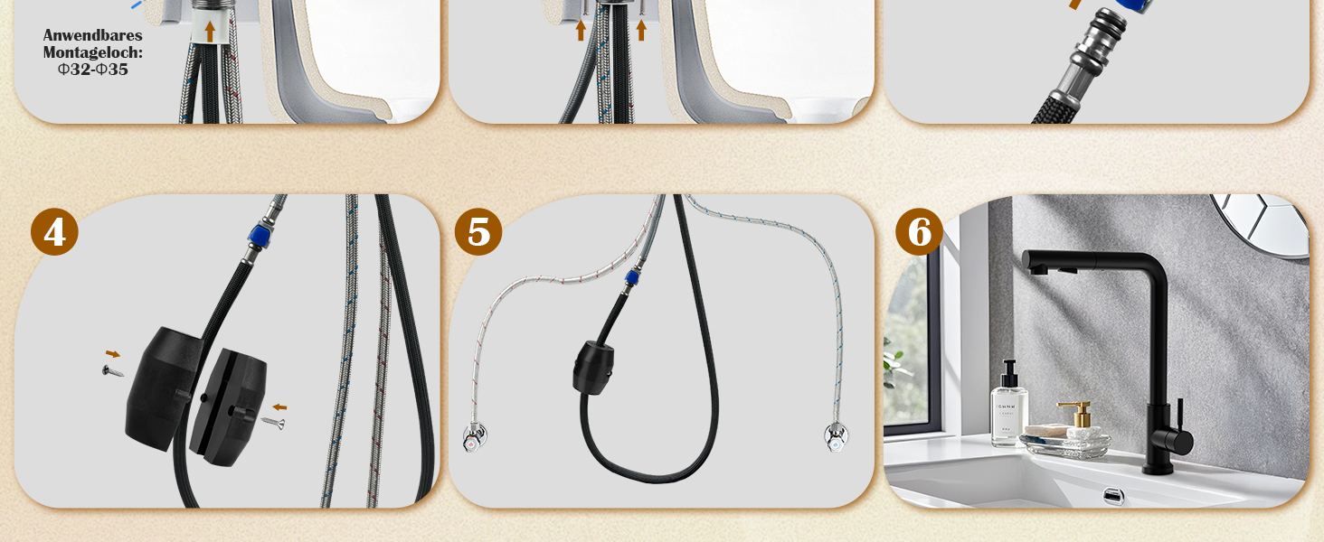 Змішувач кухонний водяний чорний, висувний з душем, 360° поворотний, 2 режими розпилення, для кухні, нержавіюча сталь