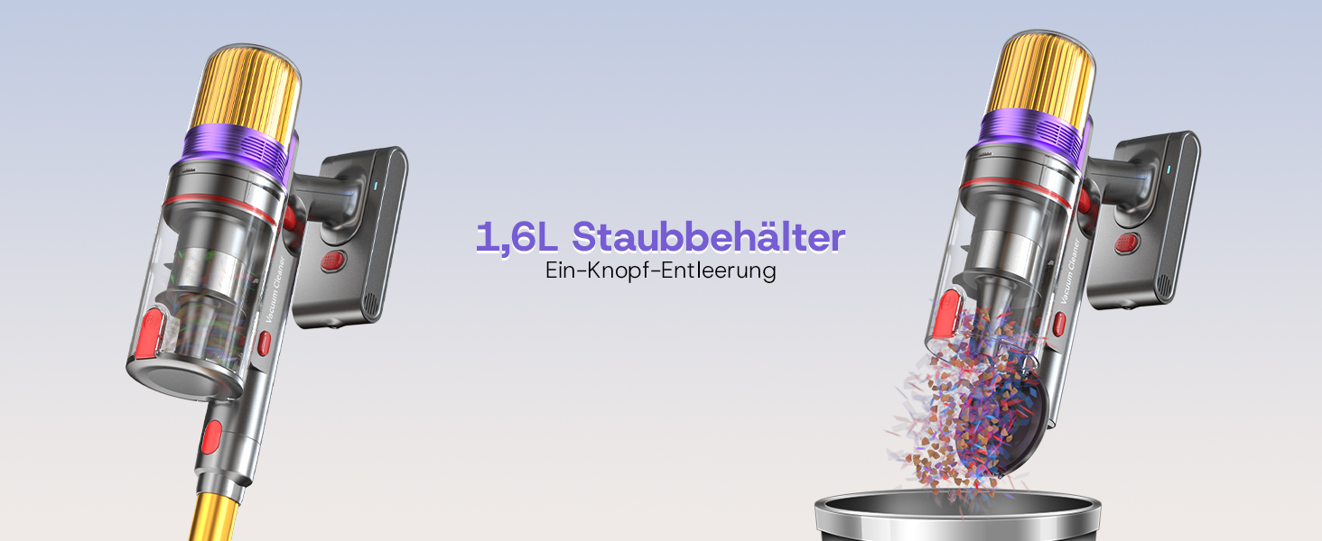 Бездротовий акумуляторний пилосос V16 600W з LED-дисплеєм та автоматичним режимом. Підходить для твердих підлог, килимів та видалення шерсті тварин.