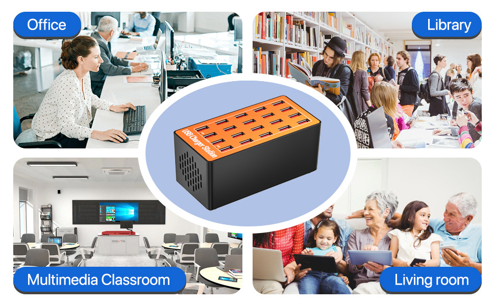 USB зарядний пристрій на 20 портів: Інтелектуальна станція для зарядки iPhone, Samsung, Google та інших пристроїв. Мережевий адаптер USB-хаб для десктопу