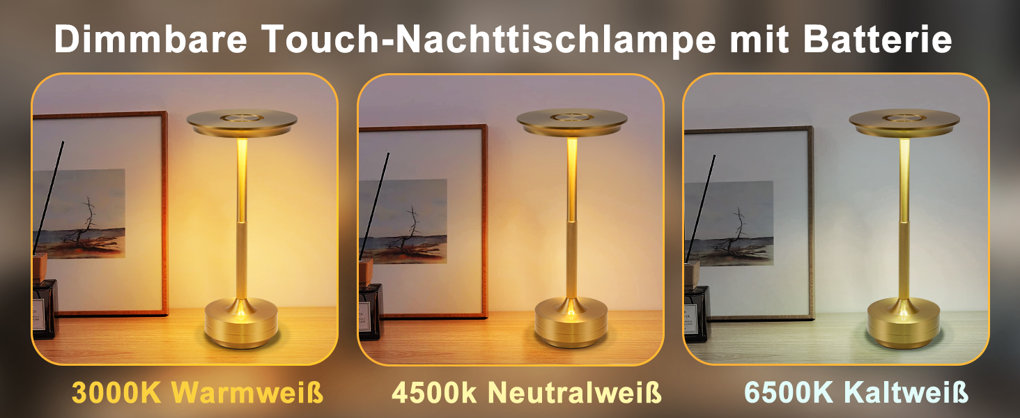 Настільна лампа бездротова LED з USB зарядкою, торшер для спальні, дитячої, вітальні, 2 шт. (Золото)