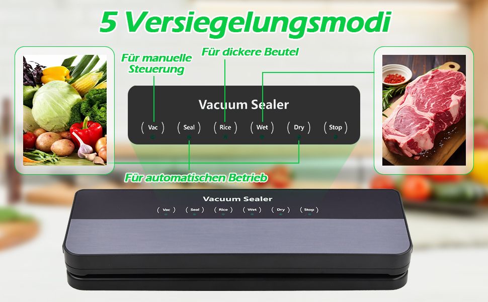 Вакуумний пакувальник Focenat 5-в-1, 65 KPA, для зберігання продуктів, з 10 пакетами, зварювальна швейна лінія 30 см