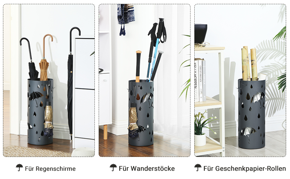 SONGMICS Umbrella Stand - White & Anthracite - 49 x 19.5 cm