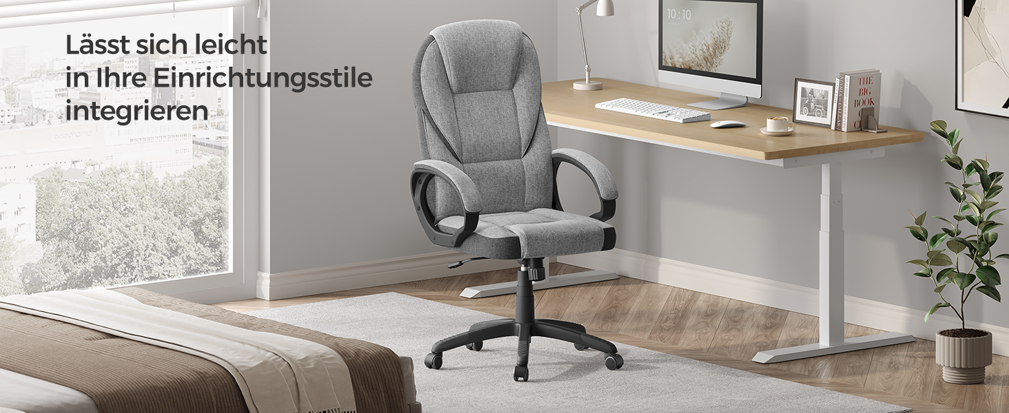 Крісло офісне SONGMICS, крісло для офісу, крісло для комп'ютера, крісло шеф-менеджера, регульована висота, оббивка, сірий (54 x 50 x 112-122 см)