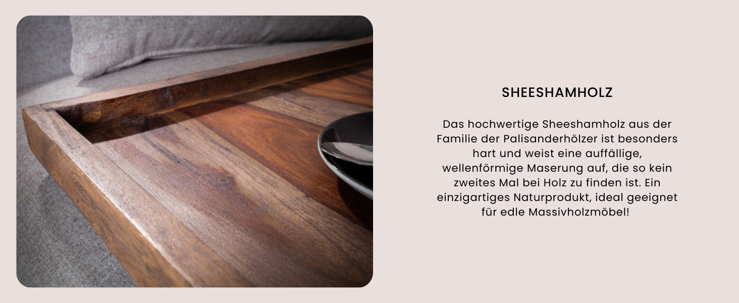 Large Makassar Tablet 50cm Sheesham Smoke Finish Serving Tray Wooden Tray Serving Table Bed Table