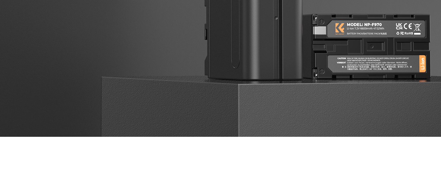 K&F CONCEPT NP-F970: 2 акумулятори 6600mAh та LED-зарядний пристрій (сумісний з Sony NP-F550, F570, F750, F770, F930, F950, F960, F970) для LED-ліхтів, моніторів та камер