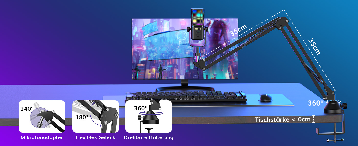 Мікрофон TONOR TCX3 для Xbox з RGB підсвічуванням, бездротовий, для стрімінгу та подкастингу, з регулюванням гучності, чорний